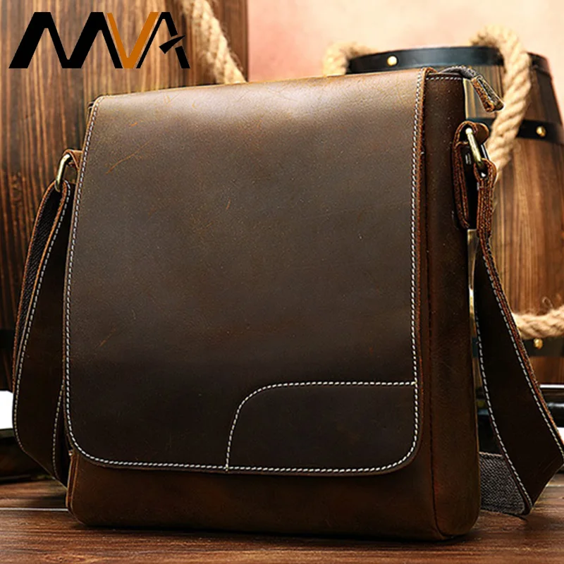 

MVA Crazy Horse Leather Men's Bags Male Shoulder Bag Messenger Bag Men Cowskin Men Handbag Small Man Crossbody Bag For Ipad 8635