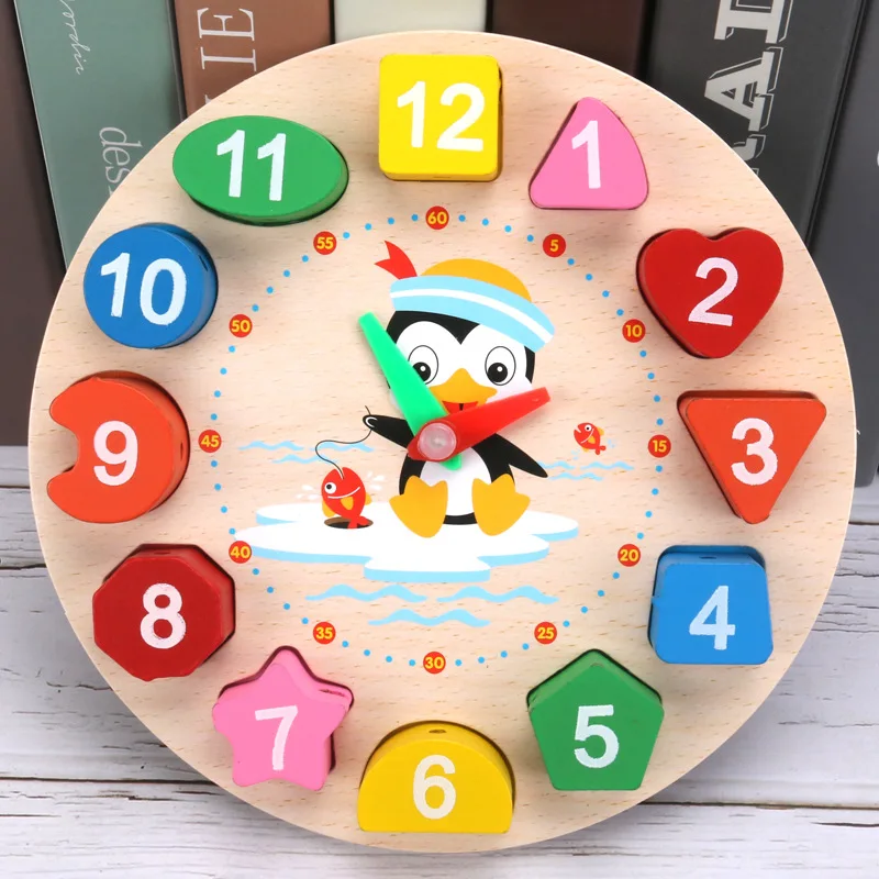 Montessori wooden clock puzzle cartoon animal tangram cognitive digital clock kids early educational threading assembly toys wooden clock toys educational toys