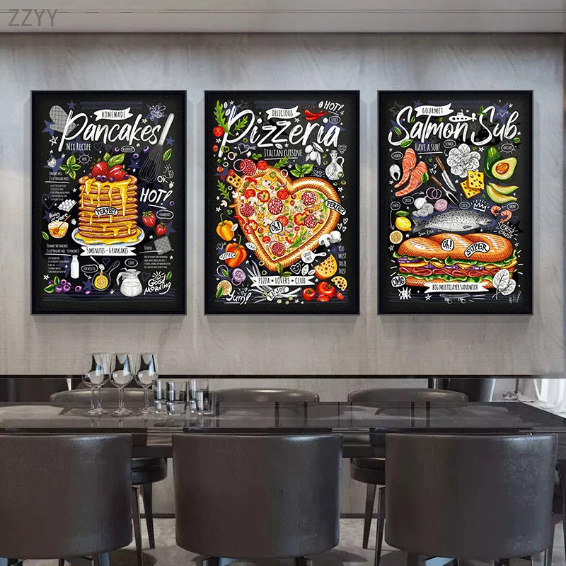 Food Restaurant Cafe Chalk Wall Art Posters and Pints Pizza Burger Food