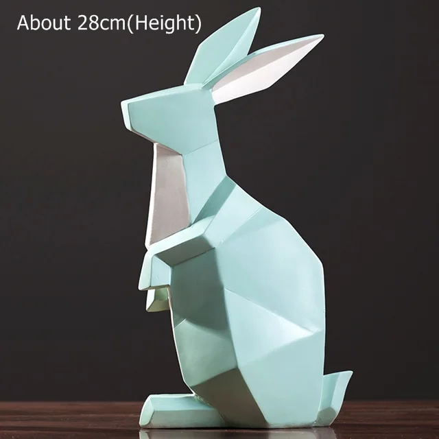 Абстрактная скульптура кролика Геометрическая Смола статуя кролика гостиная декор с животными подарок и ремесло орнамент аксессуары мебель - Цвет: Cyan