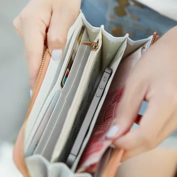 

Cute Korean Wallet Women Zipper Large Capacity Leather Wallet Women Lanyard Phone Bag Portafoglio Donna Clutch Purse DE60NQB
