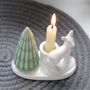 

Nordic style Christmas decoration ceramic long pole candle holder desktop home decoration ornaments handicraft candle holder