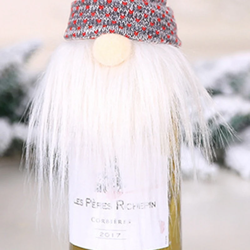 Christmas Accessories Set Wine Bottle Cover Long Beard Santa Doll Family Dinner Decor