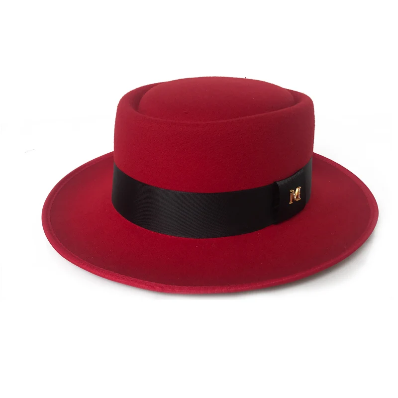 60 см фетровая шляпа для мужчин, осенняя фетровая шляпа из свинины, крушаемая шапка, зимняя фетровая шляпа Walter, Ретро стиль, Классическая церковная шляпа Trilby YY18110 - Цвет: Red Pork Pie Hat
