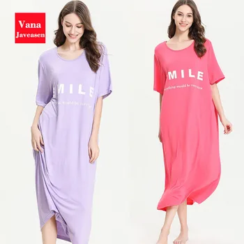 

Vana Javeasen Summer Short Sleeve Modal Nightdress Pregnant Woman Dress Plus Size Nightgowns Simple Female Nightwear Gecelik