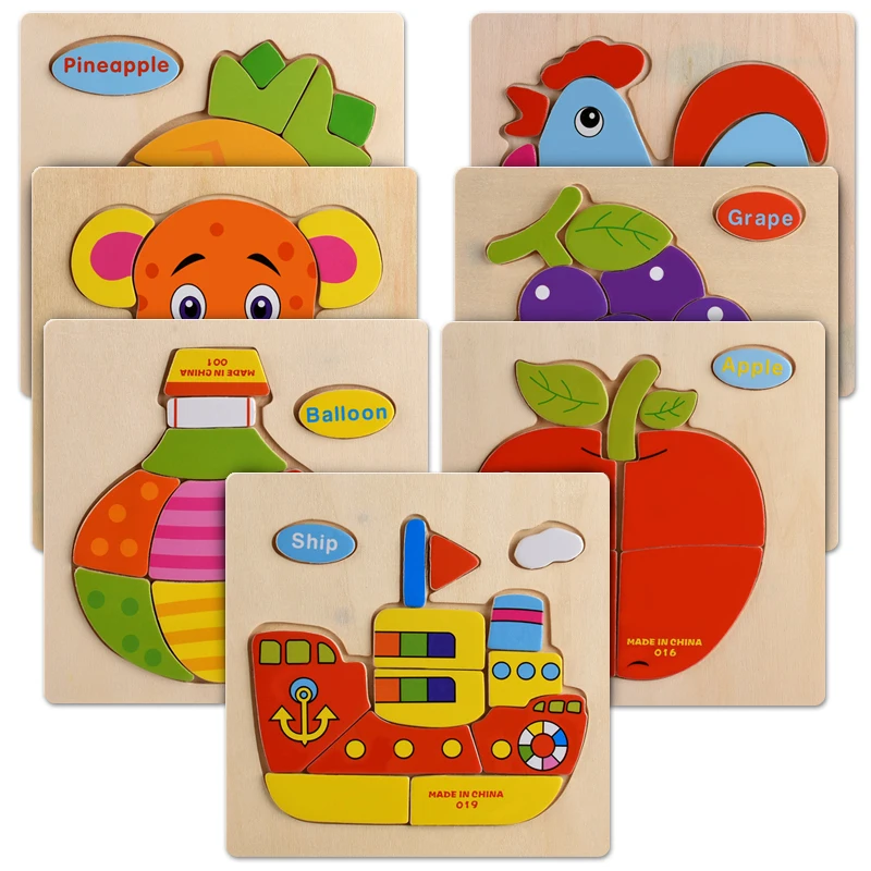 Baby Wooden Puzzle Toys For Toddlers Developing Jigsaw Early Educational Kids Toys For Children Game Cartoon Animal Gift 3 Years