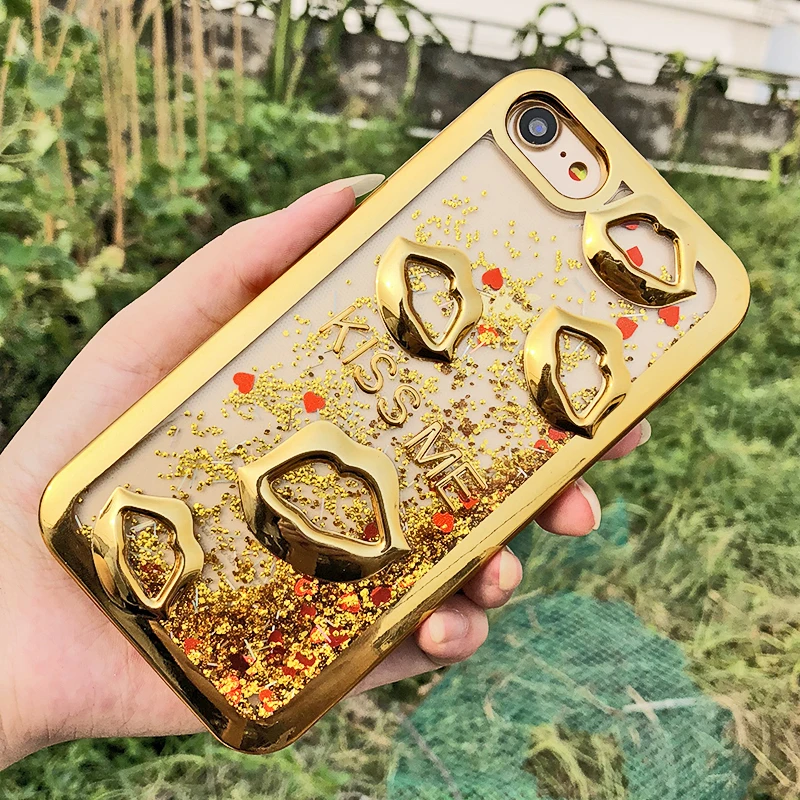 10 шт. для iphone XS max гальванический губы динамичный, жидкий песок чехол для телефона чехол для iphone 7 Plus для iphone 8 задние чехлы