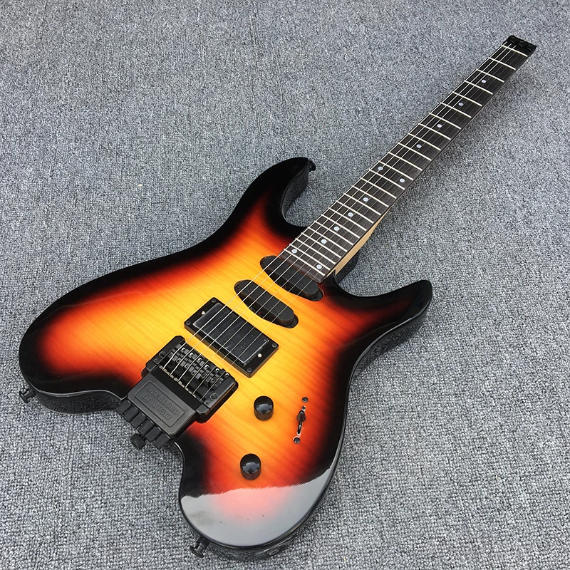 

Headless Electric Guitar Mahogany Body Flamed Maple Top Rosewood Fingerboard Black Hardware 3 Color Sunburst Gloss Finish