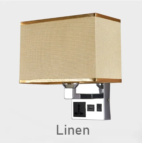 Linen Регулируемый E27 светодиодный настенный светильник с usb-разъемом, тканевый прикроватный светильник для спальни, гостиной, современный домашний настенный светильник - Цвет абажура: Linen