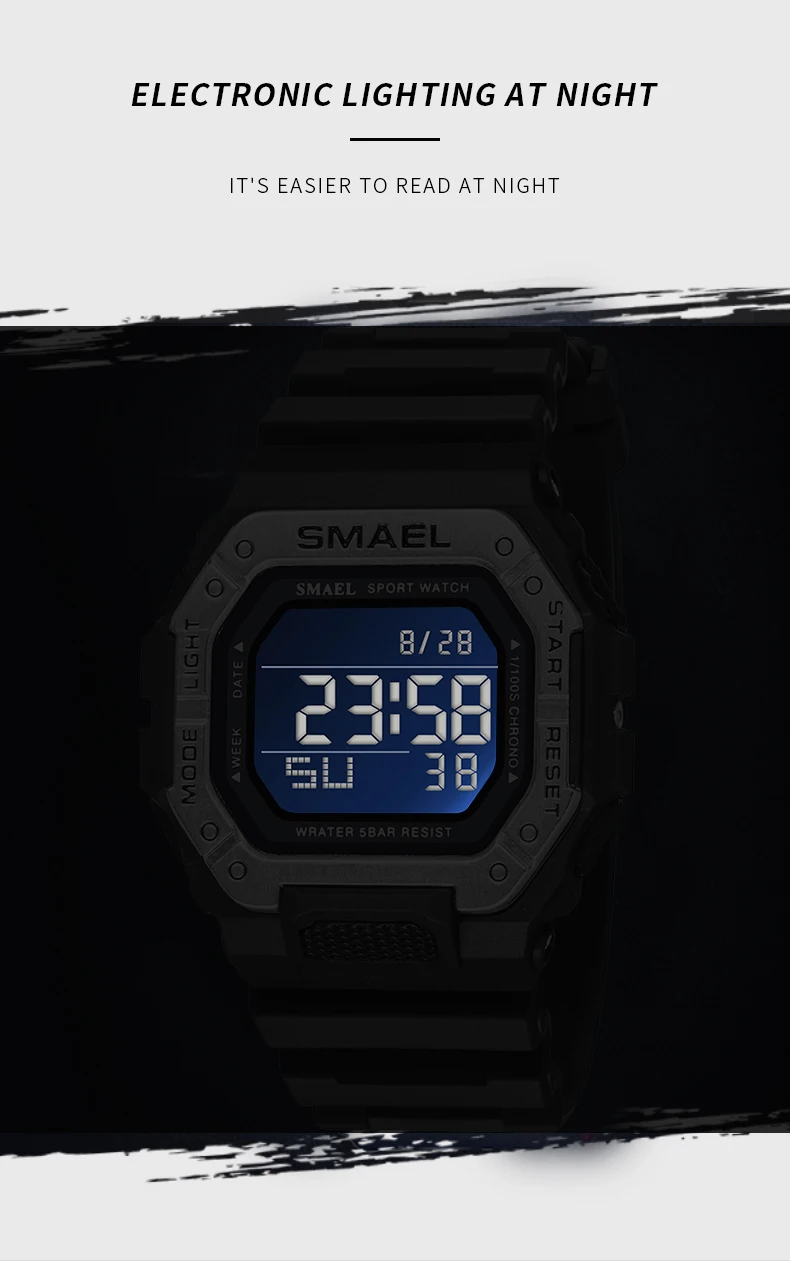 Digital Watch Men Sport 50M Waterproof LED Light Black Bracelet Stopwatch Wristwatches 8059 Military Army Watches Sports Digital