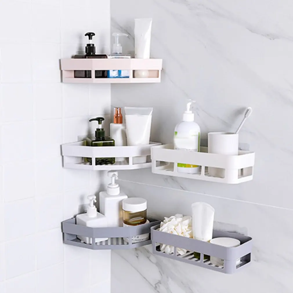 Punch-free Corner Shelf Bathroom Wash Rack Bathroom Seamless Wall-mounted Tripod Storage Rack Drop Shipping