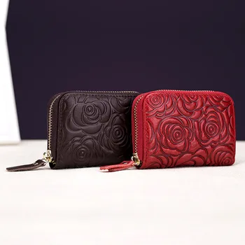 

RFID Blocking Flower Genuine Leather Women Credit Card Holder Purse Large Capacity Female ID Card Case Bag Coin Pocket Wallet