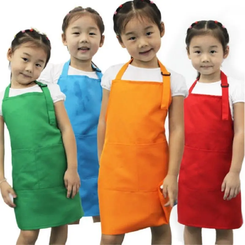 Kids Apron Child Painting Cooking Baby Pinafore Solid Color Little Boy Little Girl Kitchen Hot Sale Toddler Clean Aprons