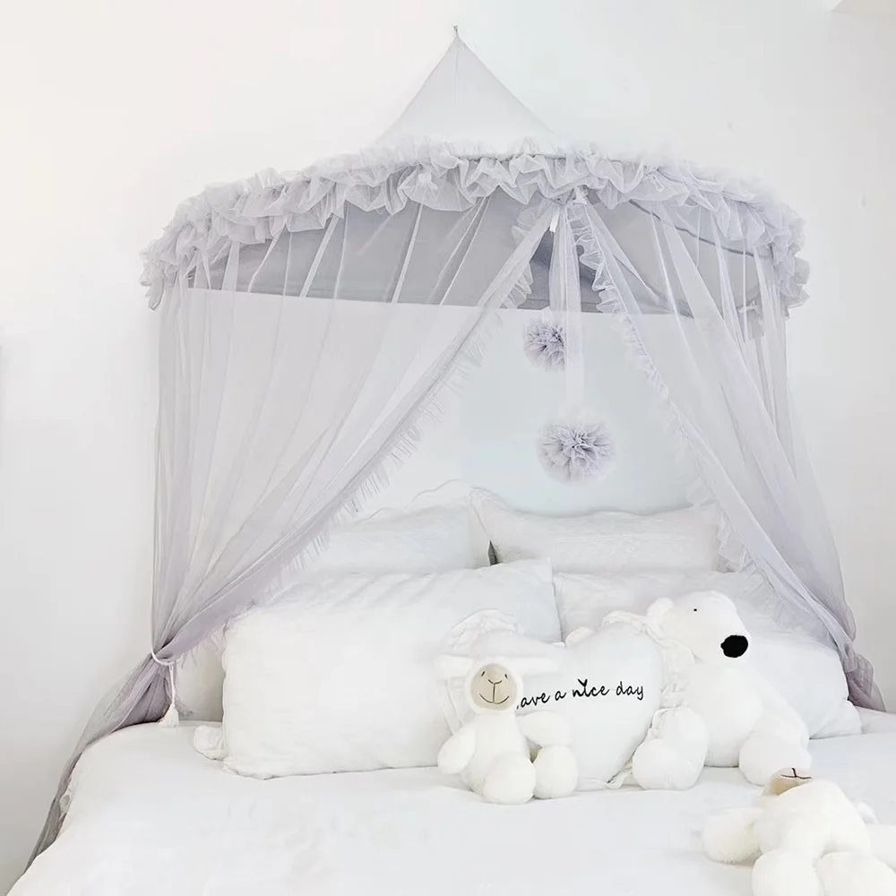 Baby Girls Mosquito Net Tent Bed Canopy Curtains Toddler Infant Crib Netting Cot Mosquito Net Pink Grey White Kids Play Tents