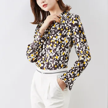 

Floral Silk Blouse Women Fashion Elegant Long Sleeve Summer Slim Real Silk Shirt Female V-neck Blouses Shirts Work Clothes