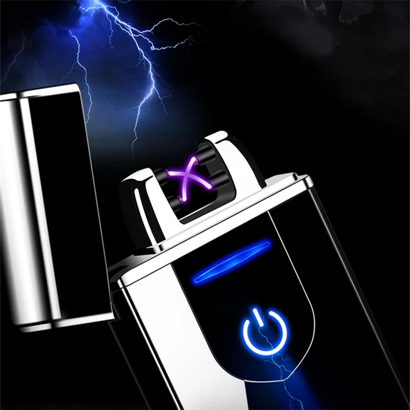 Новые двухдуговые Плазменные USB ветрозащитные, импульсные индукционные прикуриватели металлические электронные умные зажигалки гаджеты для мужчин