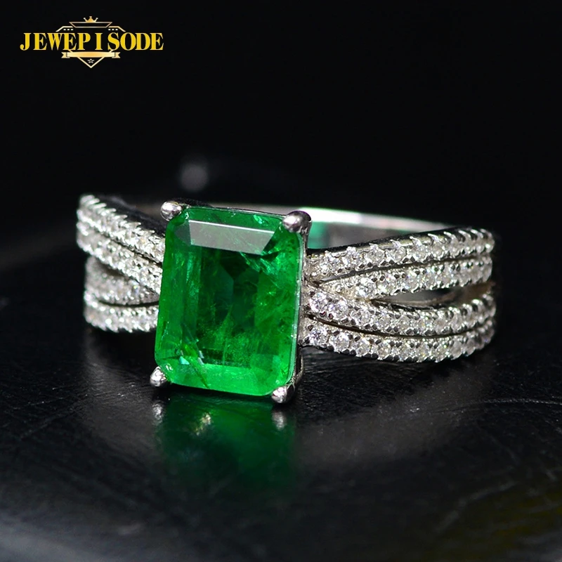 

Jewepisode Real 925 Sterling Silver 7x9mm Emerald Zircon Rings for Women Men Anniversary Party Fine Jewelry Ring Drop Shipping