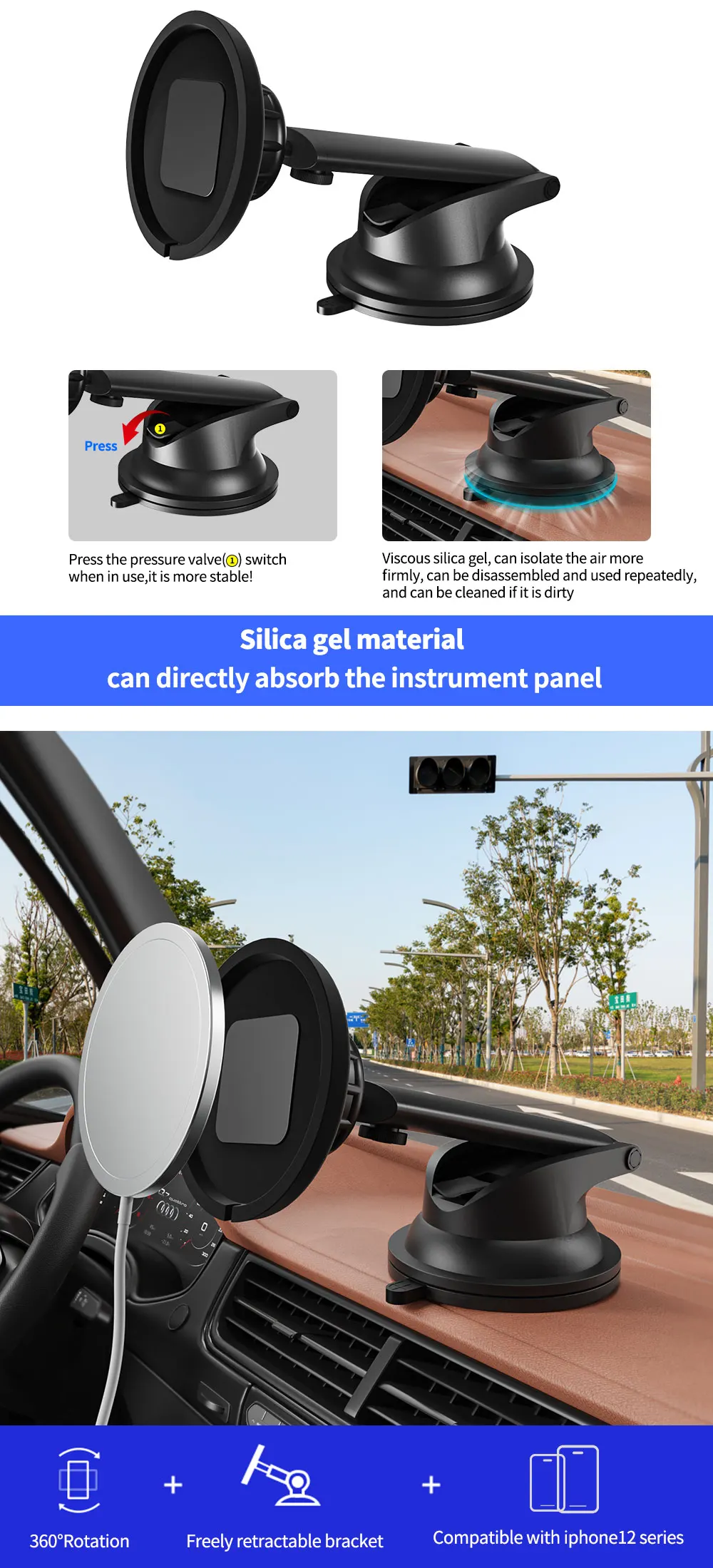 iphone holder for tripod Từ Tính Giá Đỡ Kẹp Dây Sạc Điện Thoại Cho iPhone 12 Thu Hút Bảng Điều Khiển Xe Ốp Cho Sạc Giá Đỡ Điện Thoại Ô Tô wireless charging stand for iphone and apple watch