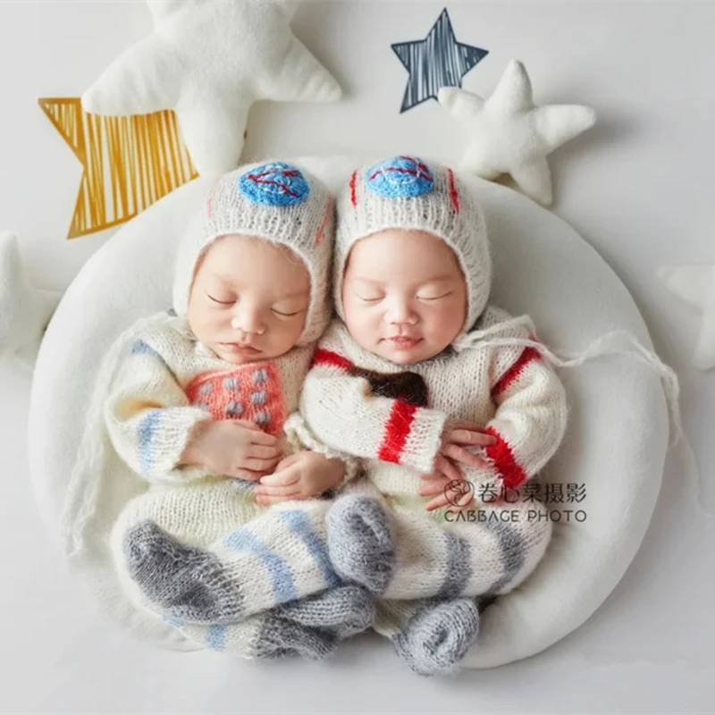 Dvotinst Newborn Baby Boys Photography Props Wool Knitted Space Astronaut Outfits Hat Clothes Costume Studio Photo Shoot Props