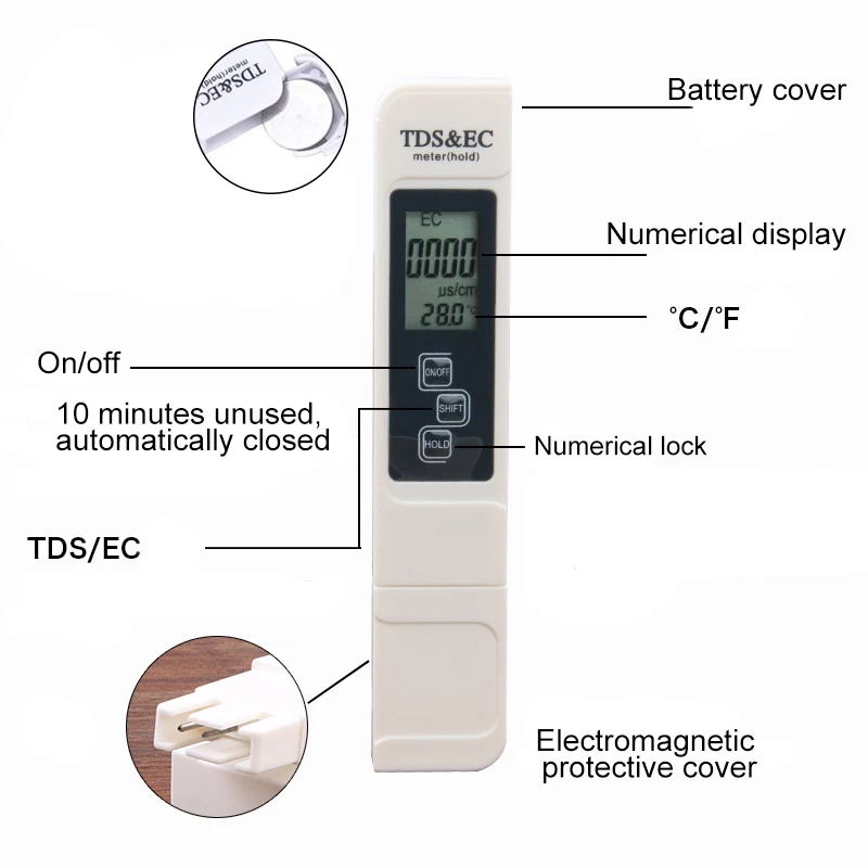 Junejour TDS, проводимость TDS и температура тестовая ручка для воды аквариум для гидропоники тест er 0-9990ppm 15