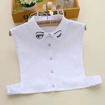 

Korean Womens Cute Embroidery Eyes Detachable Fake Collar Cotton Lapel Half-Shirt Blouse Decorative Sweater Clothing Accessory