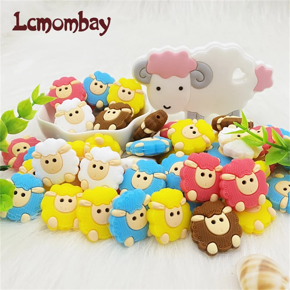10pcs/lot  Animals Cartoon Silicone Beads Teething  sheep Beads  DIY Pacifier Clip For Children Newborn Baby Teether For Teeth 4