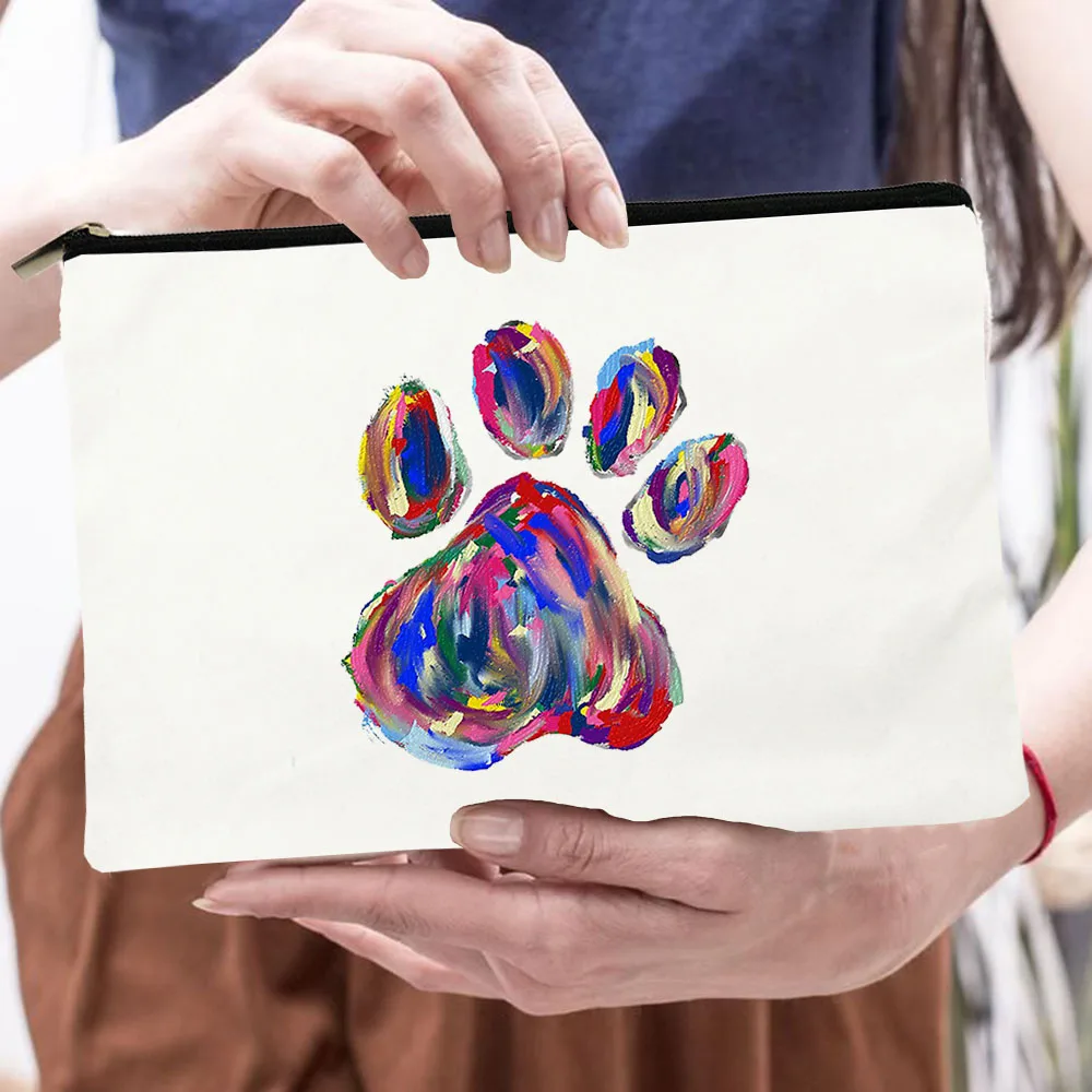 Peace Love Dogs Print Women Cosmetic Bags Love My Dog Cute Paws Zipper Makeup Pouch Travel Toiletry Organizer Bag Large Capacity 6