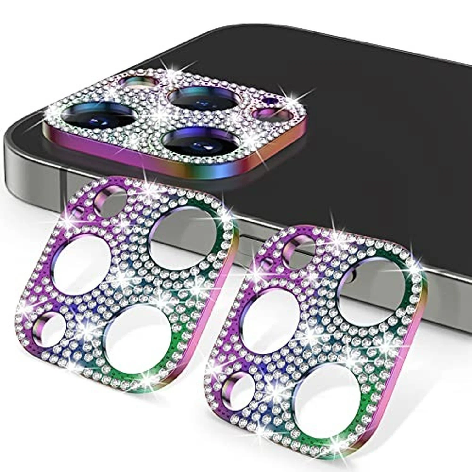 

2Pcs For iPhone 13 Pro Max 12 Mini Bling Glitter Diamond Metal Lens Anti Scratch Protective Decoration For iPhone 11 Back Cover