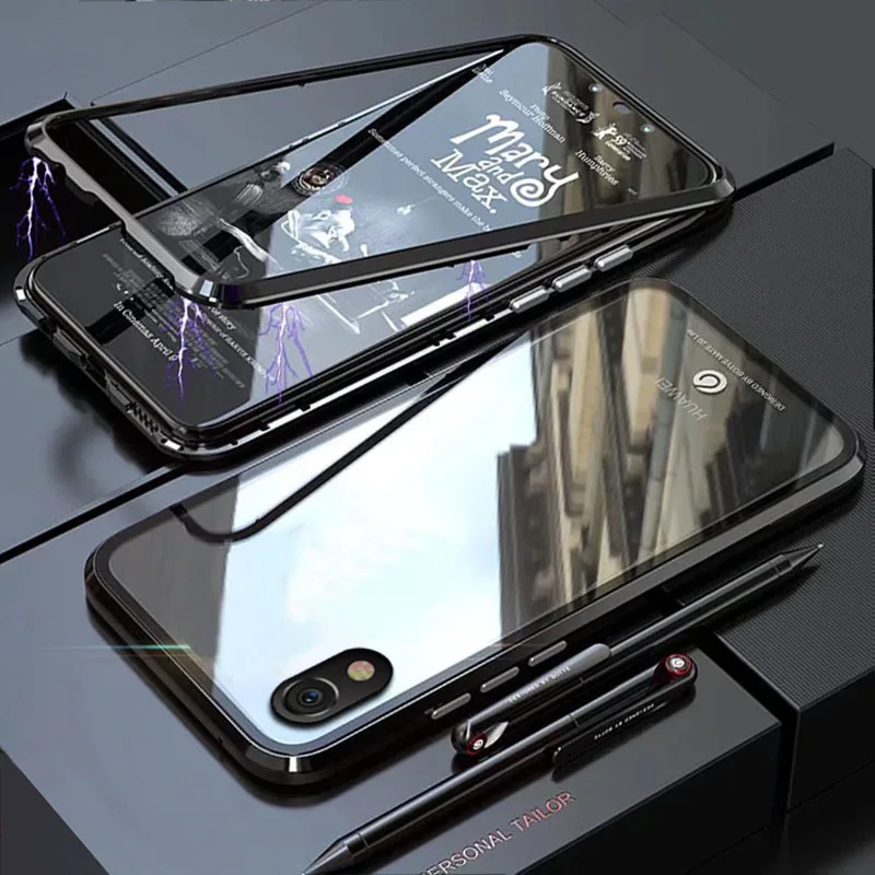 Чехол YonLinTan Coque для huawei Y5 2019 Металлическая магнитная рамка жесткие закаленные