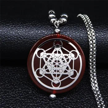 

Yoga Flower of Life Stainless Steel Long Necklace Women Red Color Natural Stone Spiritual Necklace Jewelry bijoux femme NA10S04