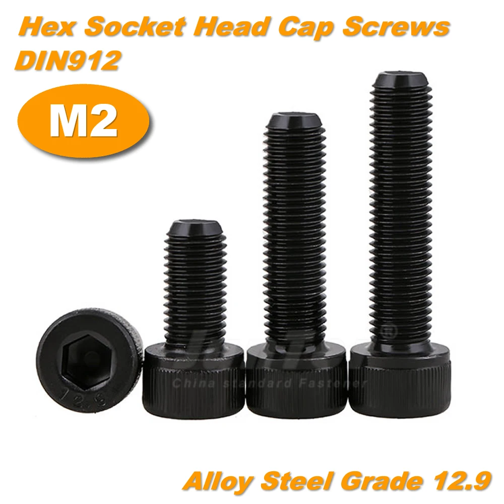 2mm Black Alloy Steel Grade 12.9 Allen Blots Hex Socket Head Cap Screws DIN912 Qty100 M2 M2 x 20mm 