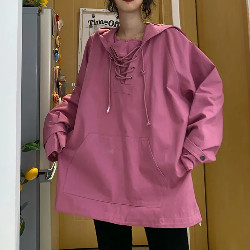 SexeMara Autumn New Hooded Collar Women Tops Full Sleeve Solid Color Large Size Ladies Fashion Loose Pullover CSW164