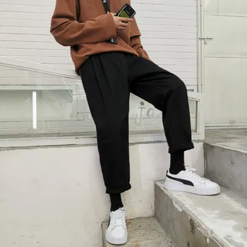 

2019 Men's Fashion Trend Black/grey Color Trousers Thicken Fabric Casual Pants Loose High-quality Haren Pants Plus Size M-2XL