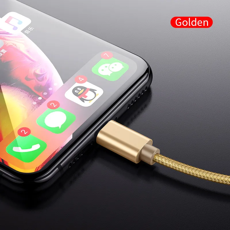Gold ROCK металлический USB кабель для iPhone 8, 7, 6, 6 S X, сплав, нейлоновая оплетка, быстрый usb кабель для зарядки iPhone X, 10, SE, 5, 5S, зарядное устройство для iPhone - Цвет: Gold