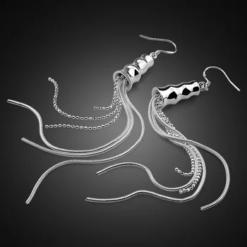

New Statement 100% 925 sterling silver Geometric Spiral Long Snake chainTassel Drop Earrings For Women Fashion Jewelry Oorbelle