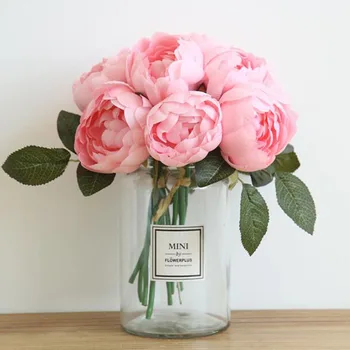 

37cm Rose Pink Silk Bouquet Peony Artificial Flowers 6 Big Heads Bride Wedding Home Decoration Faux Fake Flowers Drop Ship
