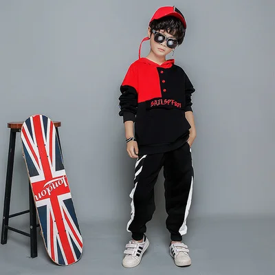 Red Boys Fall Long Sleeve Clothing Set Children's Cartoon Printing Sweater Suit Teenager Kids Fashion Breaking Dancing Clothes P102 - Color: Red