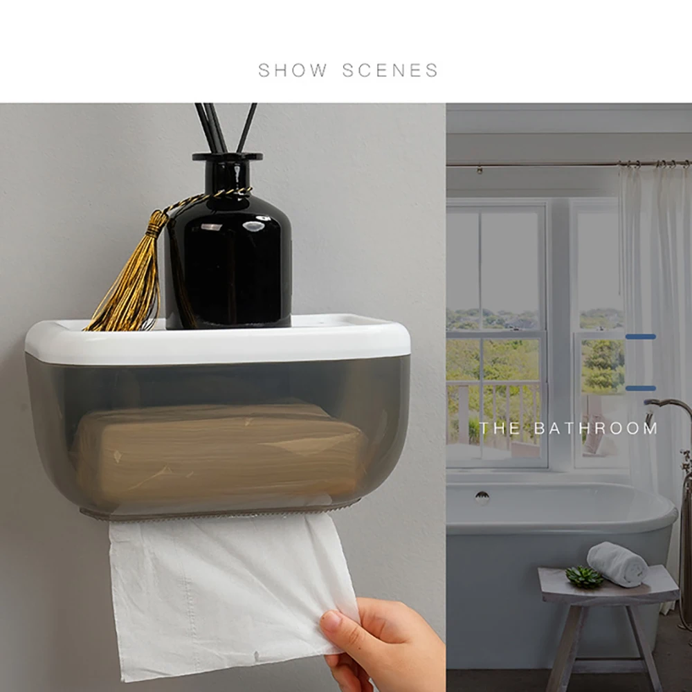 Universal Toilet Paper Box Strong Adhesive Waterproof Paper Holder Storage Half Transparent Design Home Decoration Accessories