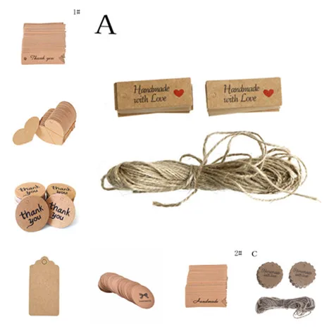 100PCS Kraft Paper Tags Made With Love Handmade With Love Kraft Head Label Wedding Party Decoration Gift Hang Tag