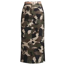 Женская юбка с камуфляжным принтом, высокая талия, облегающая, оболочка, раздельная юбка, винтажная, повседневная, шерстяная, прямая, миди юбка куртка, Longue Faldas