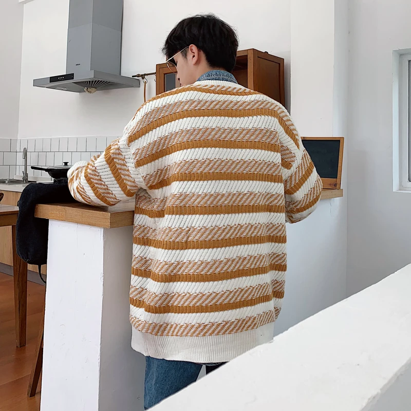 Winter Sweater Men Warm Fashion Contrast Color Striped Knit Sweter Man Clothes Streetwear Loose Casual Long-sleeved Pullover Men Winter Sweater Men Warm Fashion Contrast Color Striped Knit Sweter Man Clothes Streetwear Loose Casual Long-sleeved Pullover Men