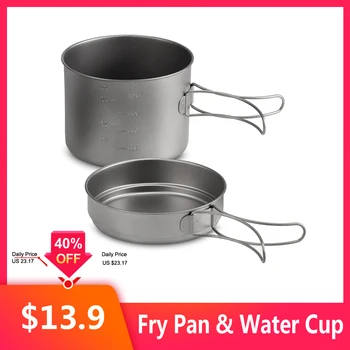 

1100ML / 1600ML Titanium Pot Pan Set Water Cup Mug Titanium Cup Hang Pot Super Lightweight Camping Cookware Set Folding Handle