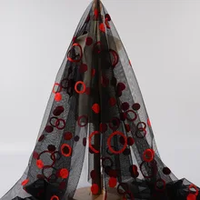 Черный W/красный вышитый круг Тюль Ткань Домашний декор сетка ткань модный дизайн