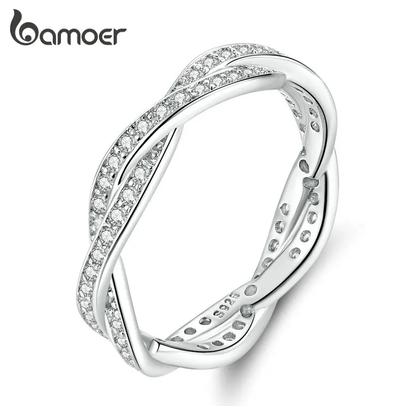 Bamoer модное классическое серебряное минималистичное простое волнистое циркониевое кольцо Размер 6 7 8 9 женское ювелирное изделие Подарок на годовщину GO7222