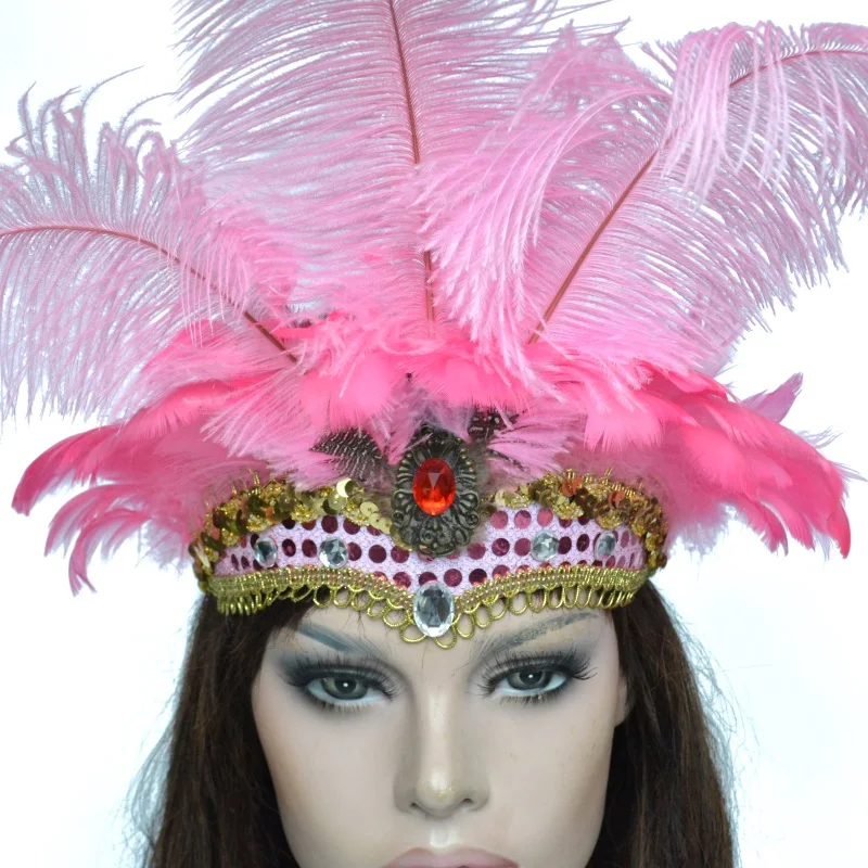 Belly dance headdress Halloween supplies dance performance feather headdress Christmas female headwear Props Feather for Lady - Цвет: Розовый