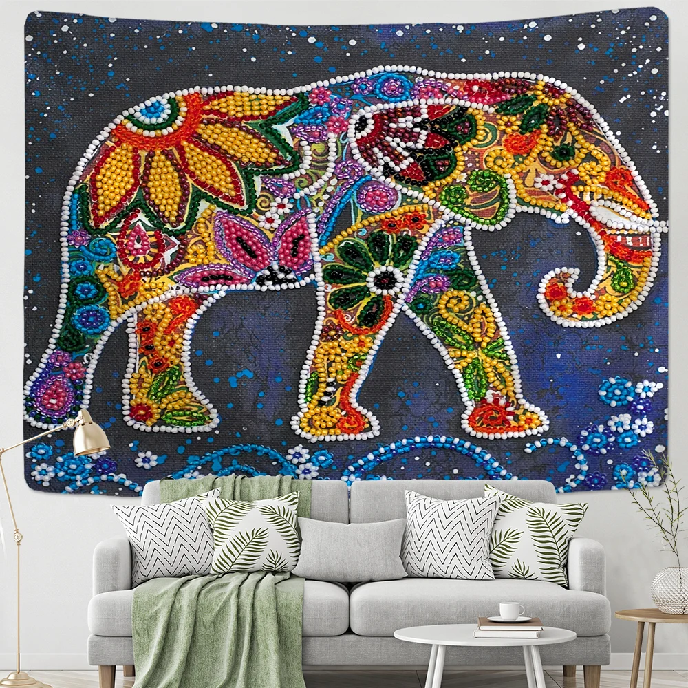 Colorido pérola elefante tapeçaria 3d mosaico estilo hippie boho tapeçarias de parede mandala tapete de tecido sala estar decoração