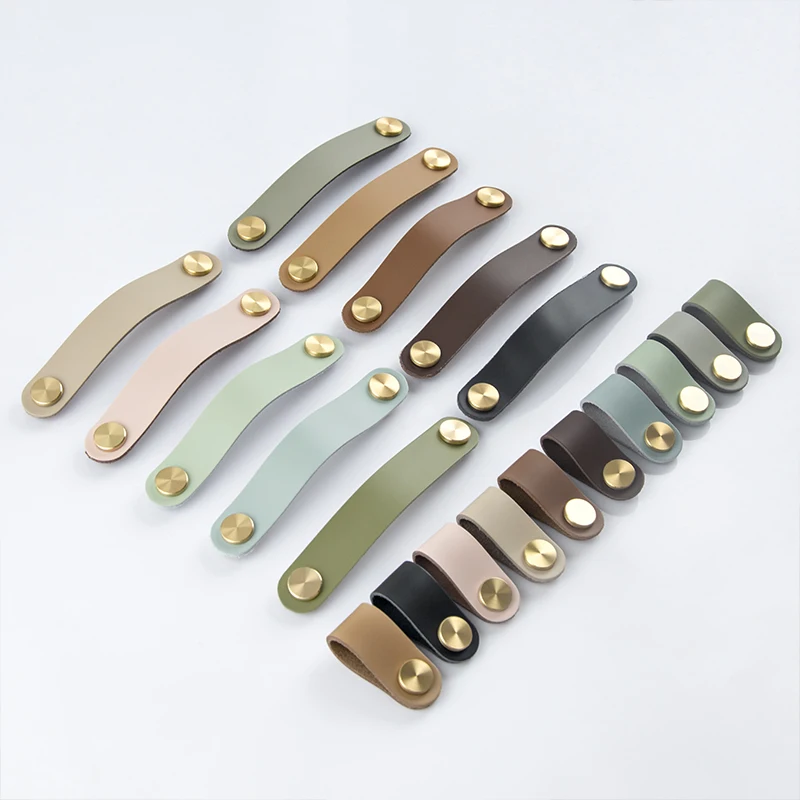 

JUNMAI 2020 New Nordic Gray Soft Pure Leather Furniture Wardrobe Cabinet Drawer Pull Handle