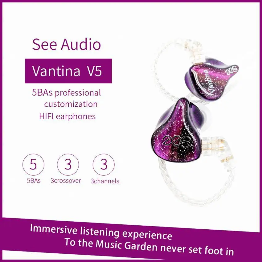 SeeAudio Vantina5 V5 5BA 5 Knowles Balanced Armature Tuning Customize HIFI Music Monitor DJ Studio Audiophile Earbuds Earphones