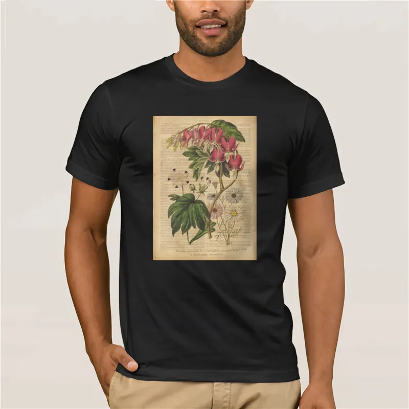 

2020 Fashion T shirtCool Wo Funny tshirt Botanical print on old book page flowers ShirtsMen Tshirt
