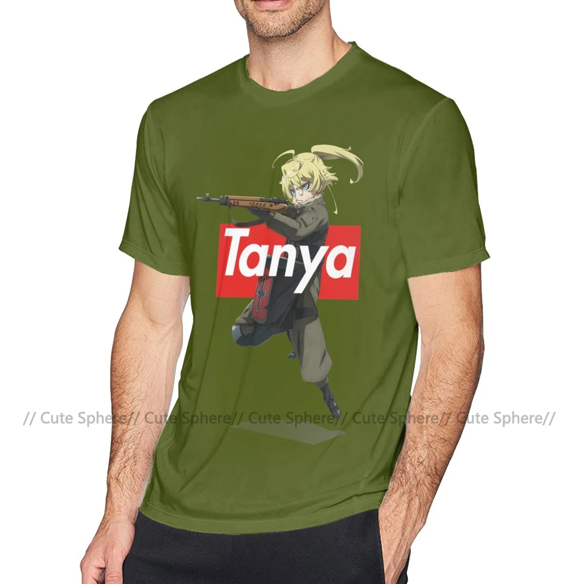 Футболка с надписью «Saga Of Tanya The Evil» футболка с надписью «Tanya Von Degurechaff» футболка с короткими рукавами из 100 хлопка модная футболка - Цвет: Army Green